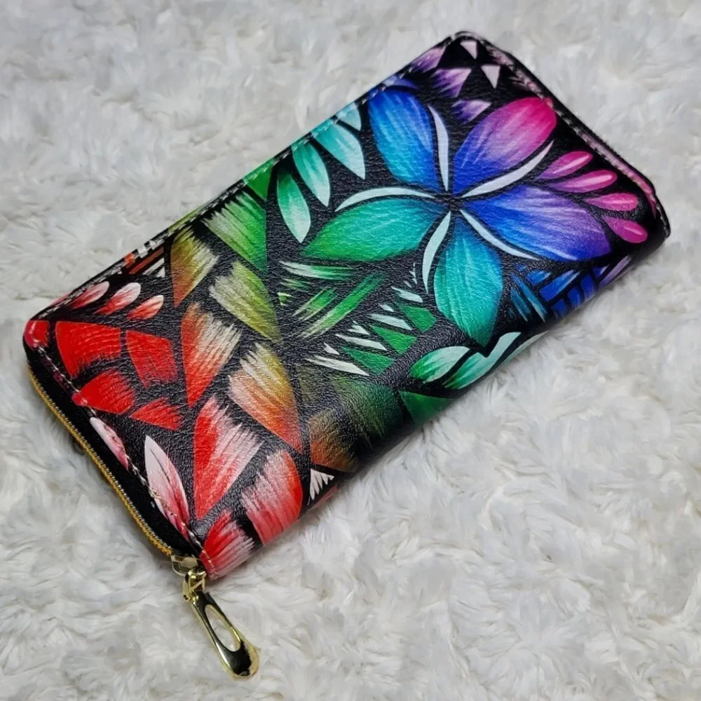 Rainbow Hawaiian Floral Print Tote Purse with Matching Wallet